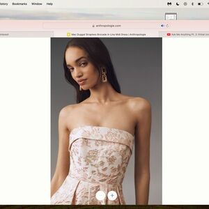Mac Duggal Strapless Brocade A-Line Dress in Blush and Gold